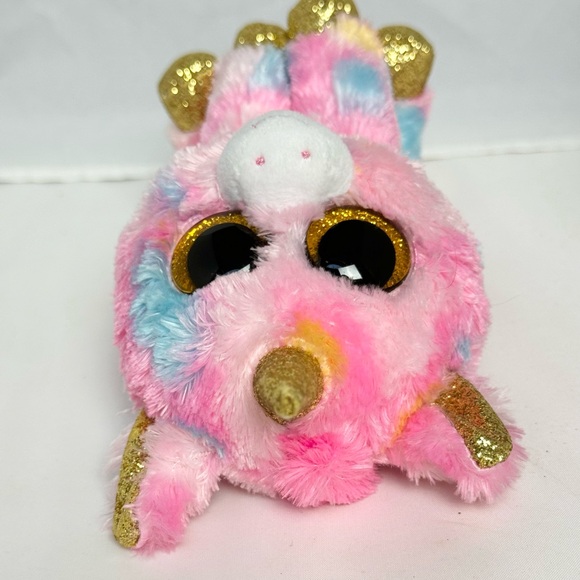 Ty Beanie Boo Pink Plush Unicorn Fluffy Fantasia Sparkly Gold Eyes Horn Feet NWT - Picture 9 of 11